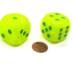 Dice-Vortex 30mm Large D6 Chessex Dice, 2 Pieces - Electric Yellow with Green Pips - Your Source for Gaming Essentials