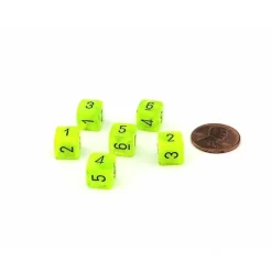 Dice-Vortex 9mm Mini 6 Sided D6 Dice, 6 Pieces - Bright Green with Black Numbers - Your Source for Gaming Essentials
