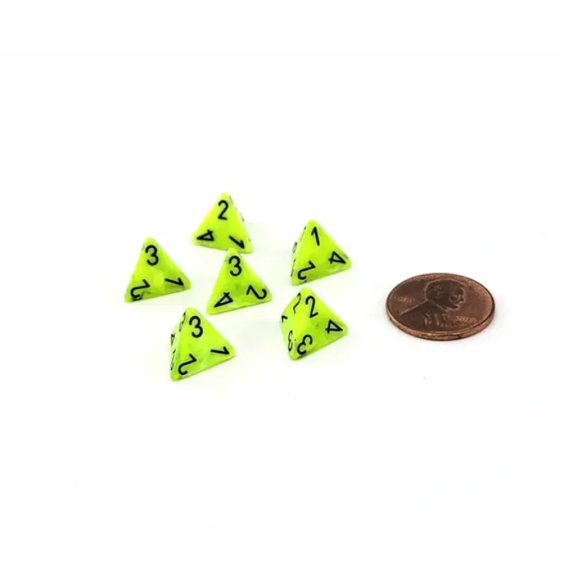 Dice-Vortex 12mm Mini 4 Sided D4 Dice, 6 Pieces - Bright Green with Black Numbers - Your Source for Gaming Essentials