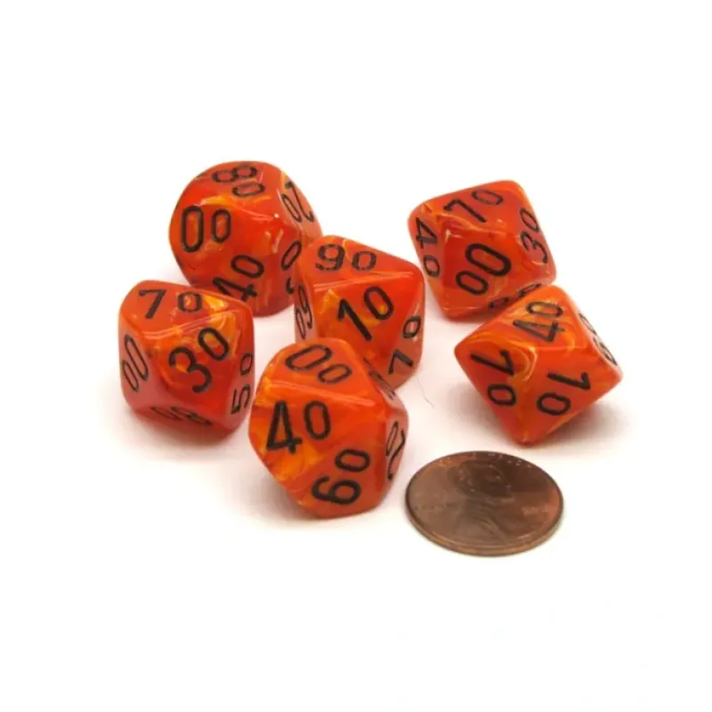 Dice-Vortex 16mm Tens D10 (00-90) Chessex Dice, 6 Pieces - Orange with Black Numbers - Your Source for Gaming Essentials