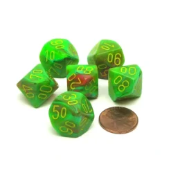 Dice-Vortex 16mm Tens D10 (00-90) Chessex Dice, 6 Pieces - Slime with Yellow Numbers - Your Source for Gaming Essentials