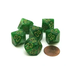 Dice-Vortex 16mm Tens D10 (00-90) Chessex Dice, 6 Pieces - Green with Gold Numbers - Your Source for Gaming Essentials