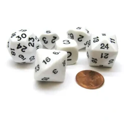 Dice-Who Knew Dice Set, 6 Pack of Unique D3, D5, D7, D16, D24, D30 Dice - White - Your Source for Gaming Essentials