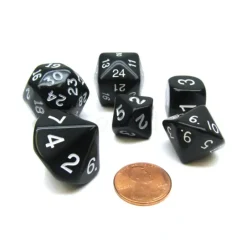 Dice-Who Knew Dice Set, 6 Pack of Unique D3, D5, D7, D16, D24, D30 Dice - Black - Your Source for Gaming Essentials